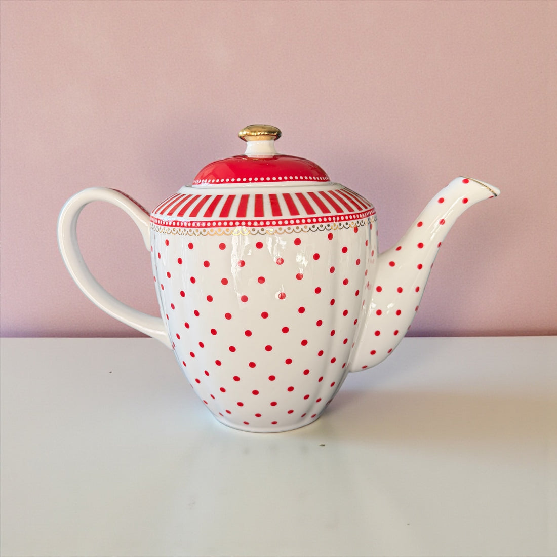 Vintage Teapot - Red Josephine Stripes &amp; Dots (Grace, China)