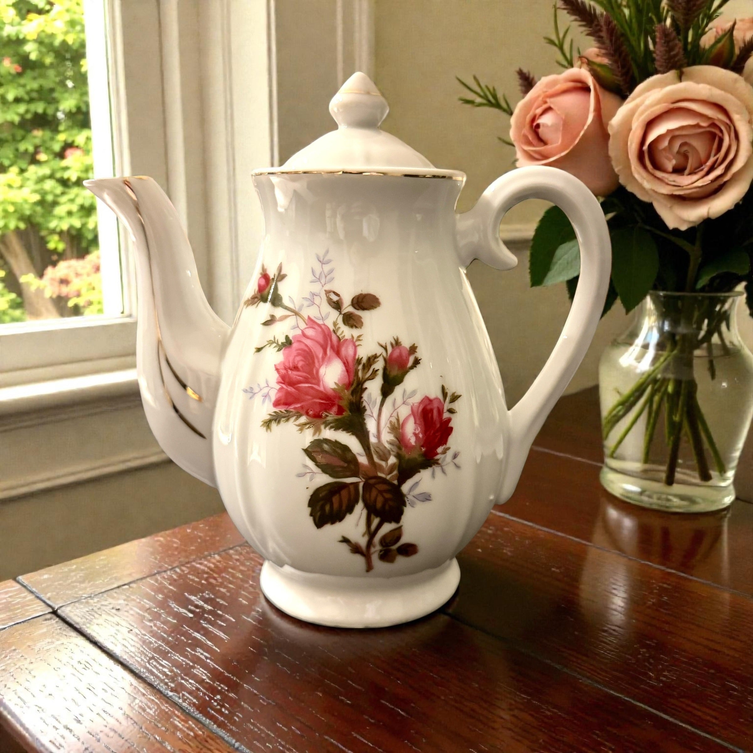 Vintage Teapot - Moss Rose (Green China, Japan)