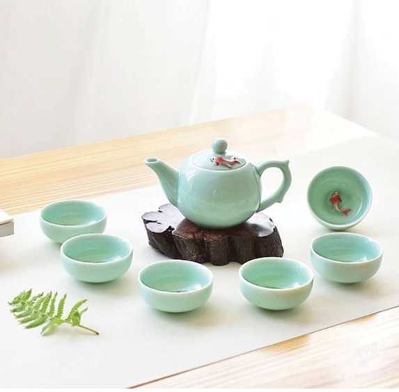 Ceramic Tea Set - Koi Fish (Green)