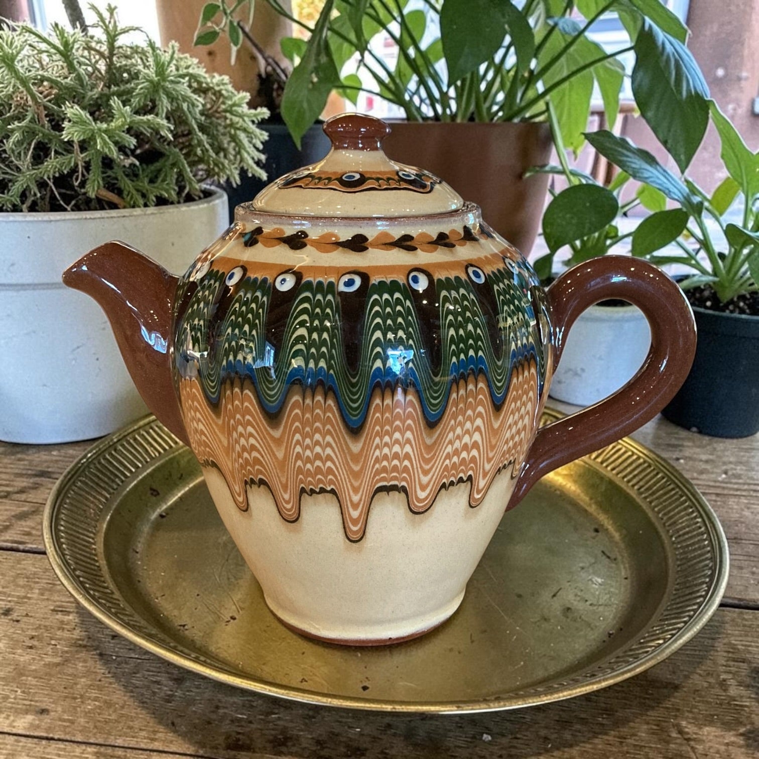 Vintage Teapot - Hand-painted Slipware Style