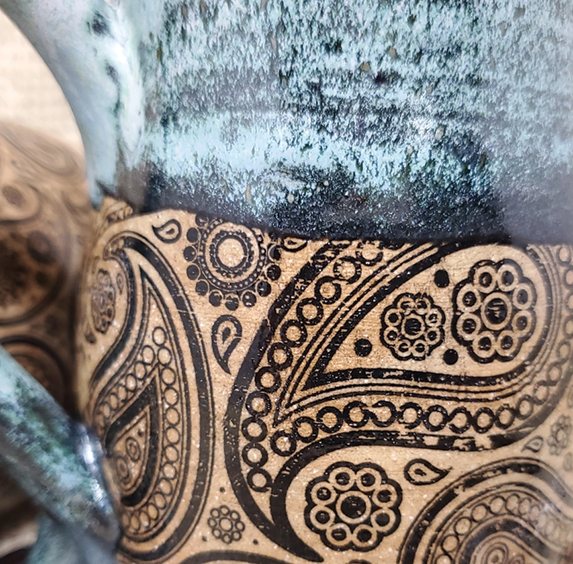 Turtle Hollow Pottery Mug - Black Paisley Mug