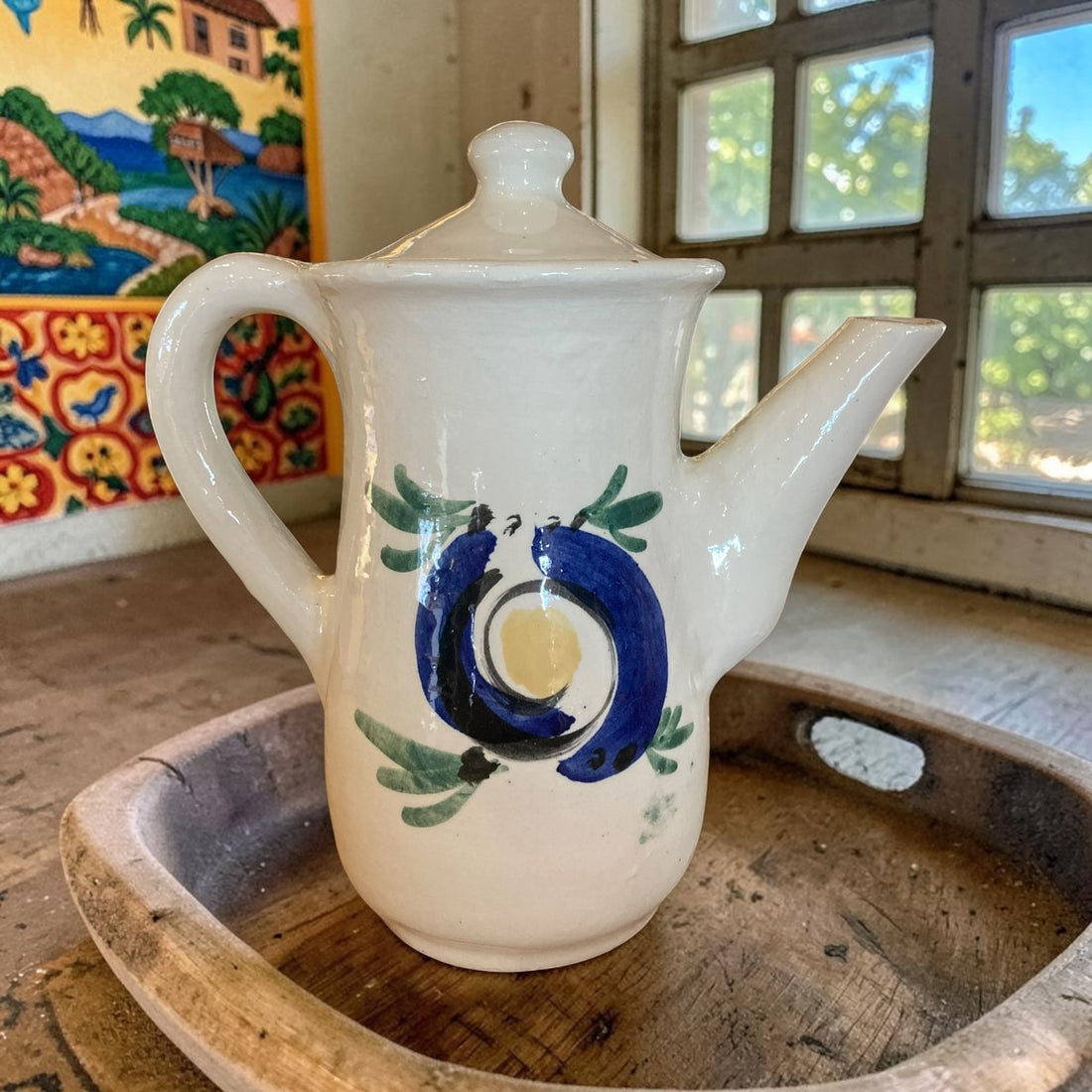 Vintage Teapot - Hand-painted Blue Floral (Puerto Rico)