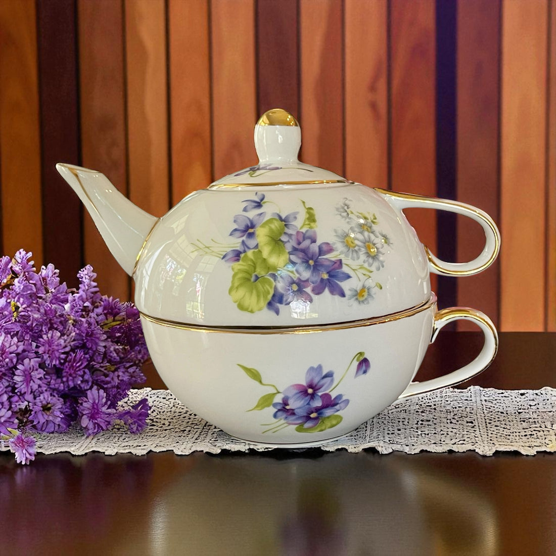 Vintage Teapot - Purple Violet Tea for One (Nantucket, China)