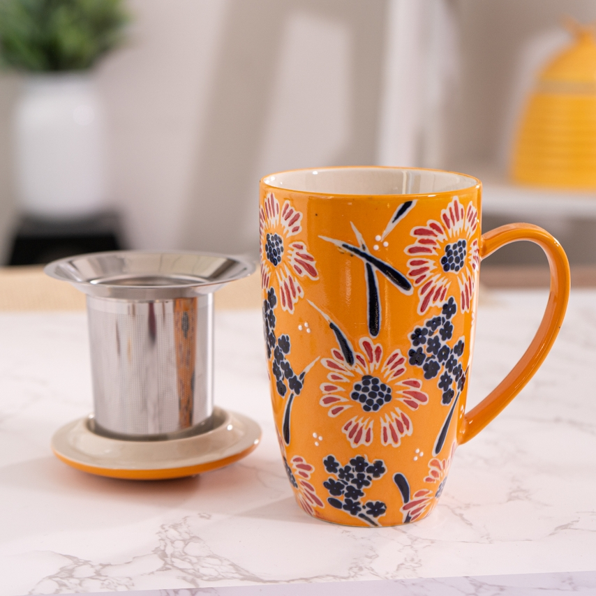 Orange Floral Mug &amp; Infuser