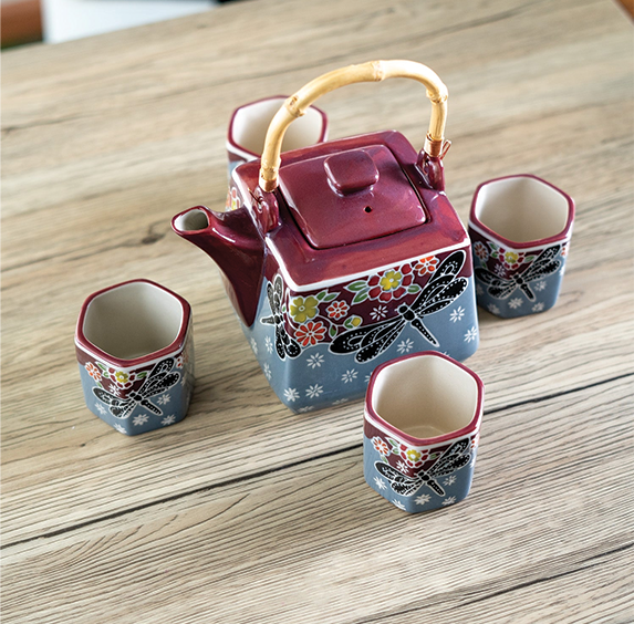 Dragonfly Tombo Tea Set (Teapot with 4 Cups)