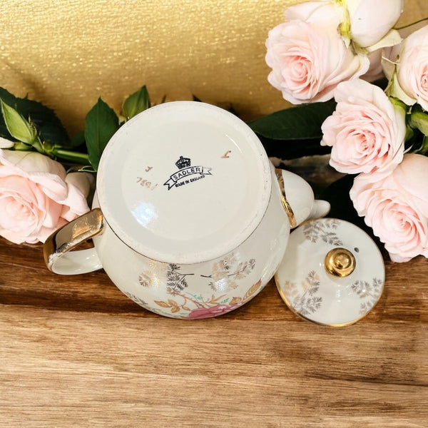 Vintage Teapot - Ferns & Pink Roses (Sadler, England)