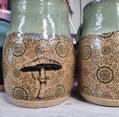 Turtle Hollow Pottery Mug - Mushrooms & Retro Floral