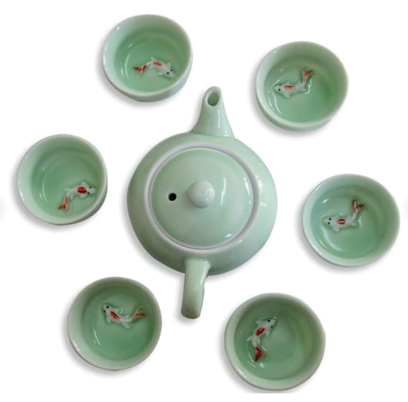 Ceramic Tea Set - Koi Fish (Green)