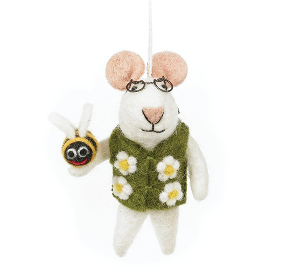 Handmade Felt Ornament - Isaac the Mouse