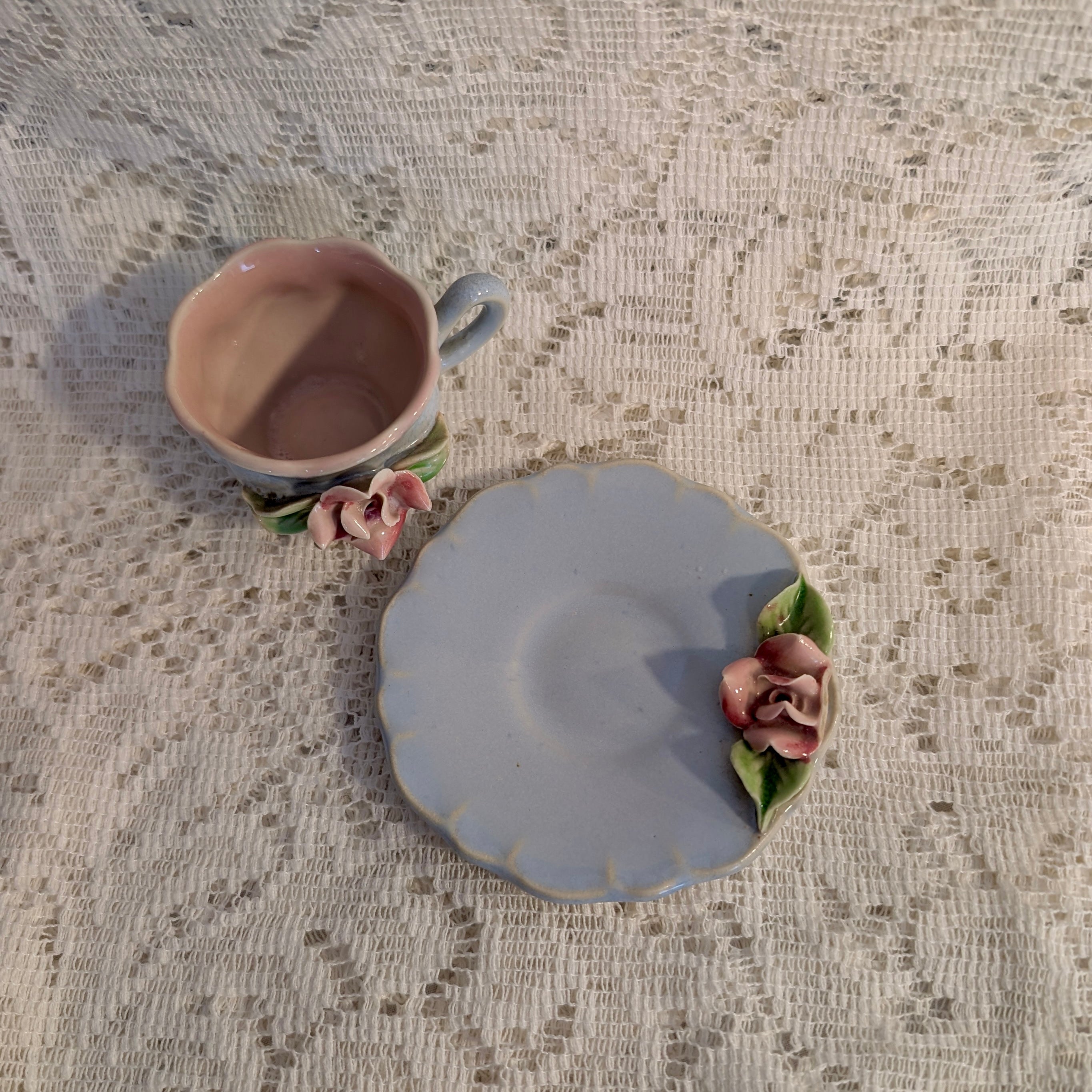 Vintage Teacup &amp; Saucer - Miniature Blue &amp; Pink Floral