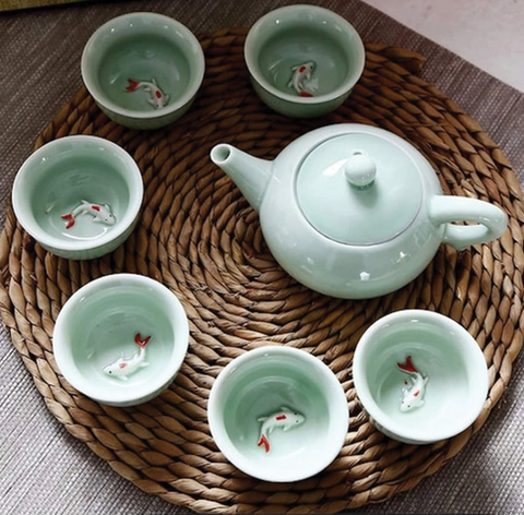 Ceramic Tea Set - Koi Fish (Green)