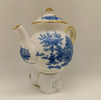 English Toile Teapot Nightlight - Blue