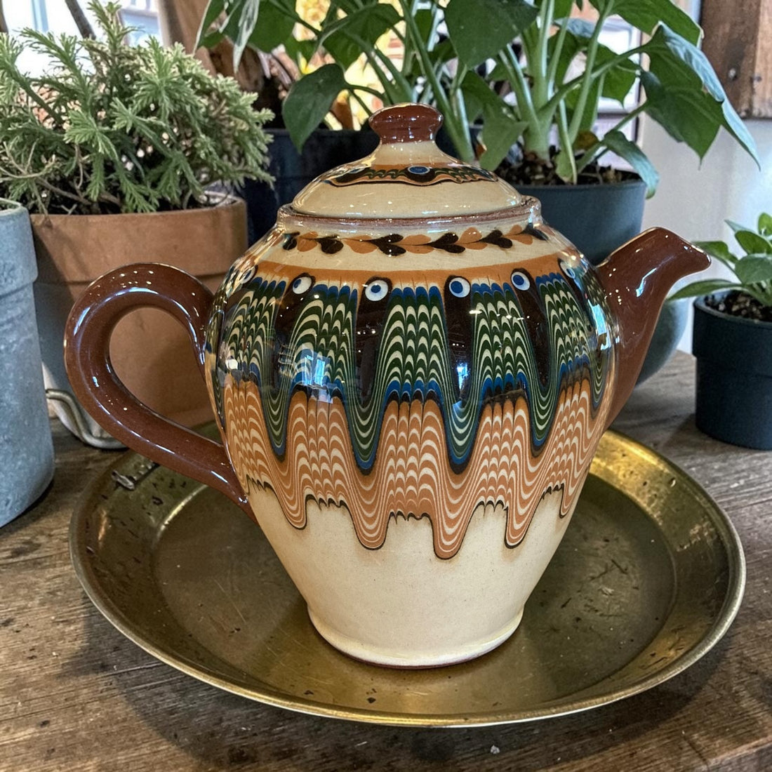 Vintage Teapot - Hand-painted Slipware Style