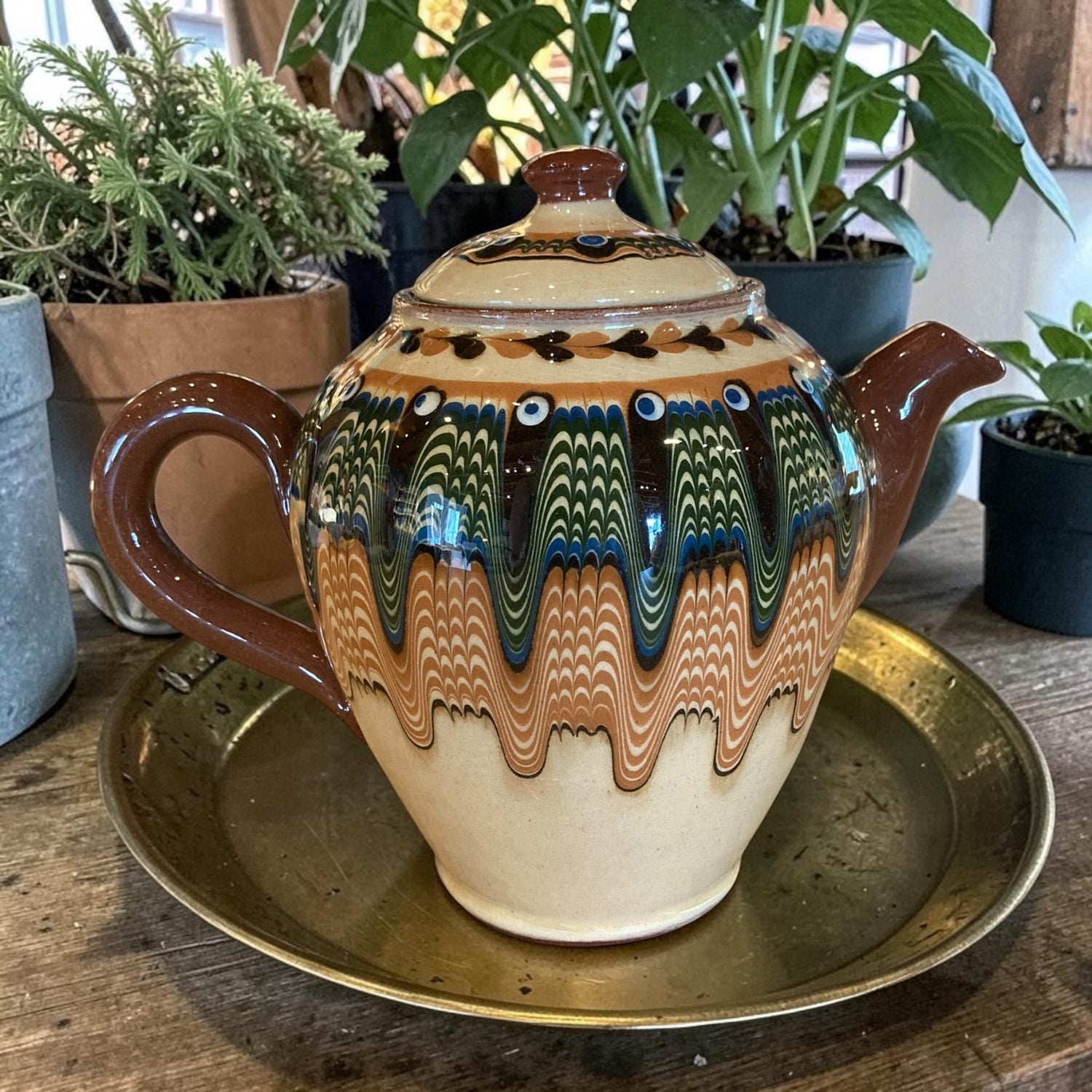 Vintage Teapot - Hand-painted Slipware Style