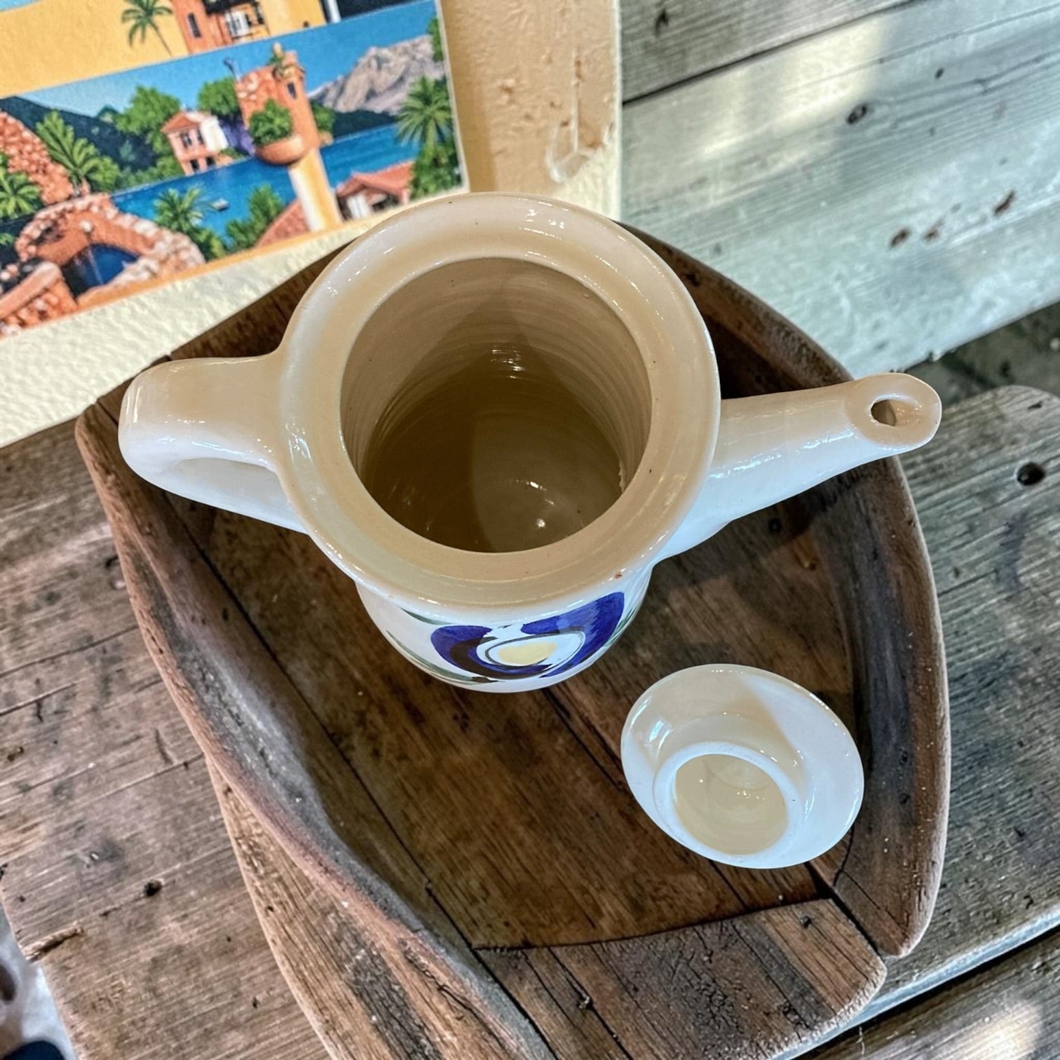Vintage Teapot - Hand-painted Blue Floral (Puerto Rico)