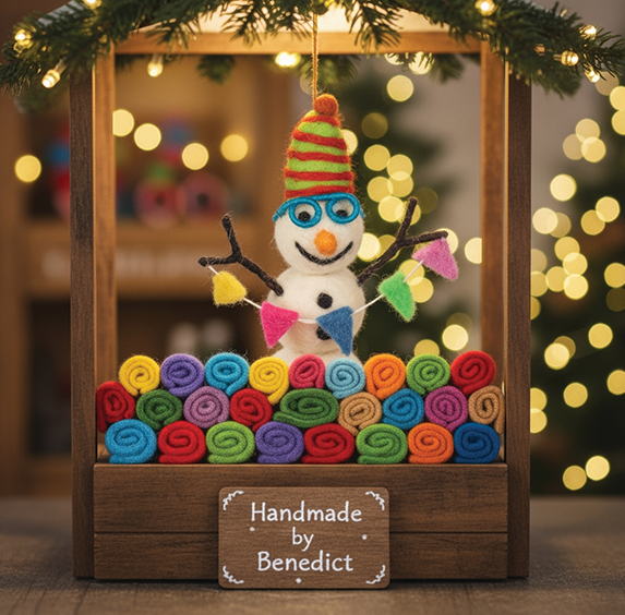 Handmade Felt Ornament - Benedict the Arctic Snowman