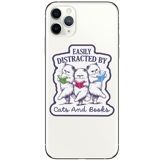 Vinyl Sticker - Easily Distracted by Cats and Books