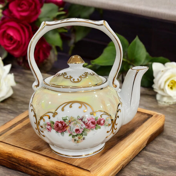 Vintage Teapot - Yellow with Roses (Unknown)