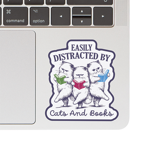 Vinyl Sticker - Easily Distracted by Cats and Books