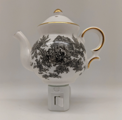 English Toile Teapot Nightlight - Black