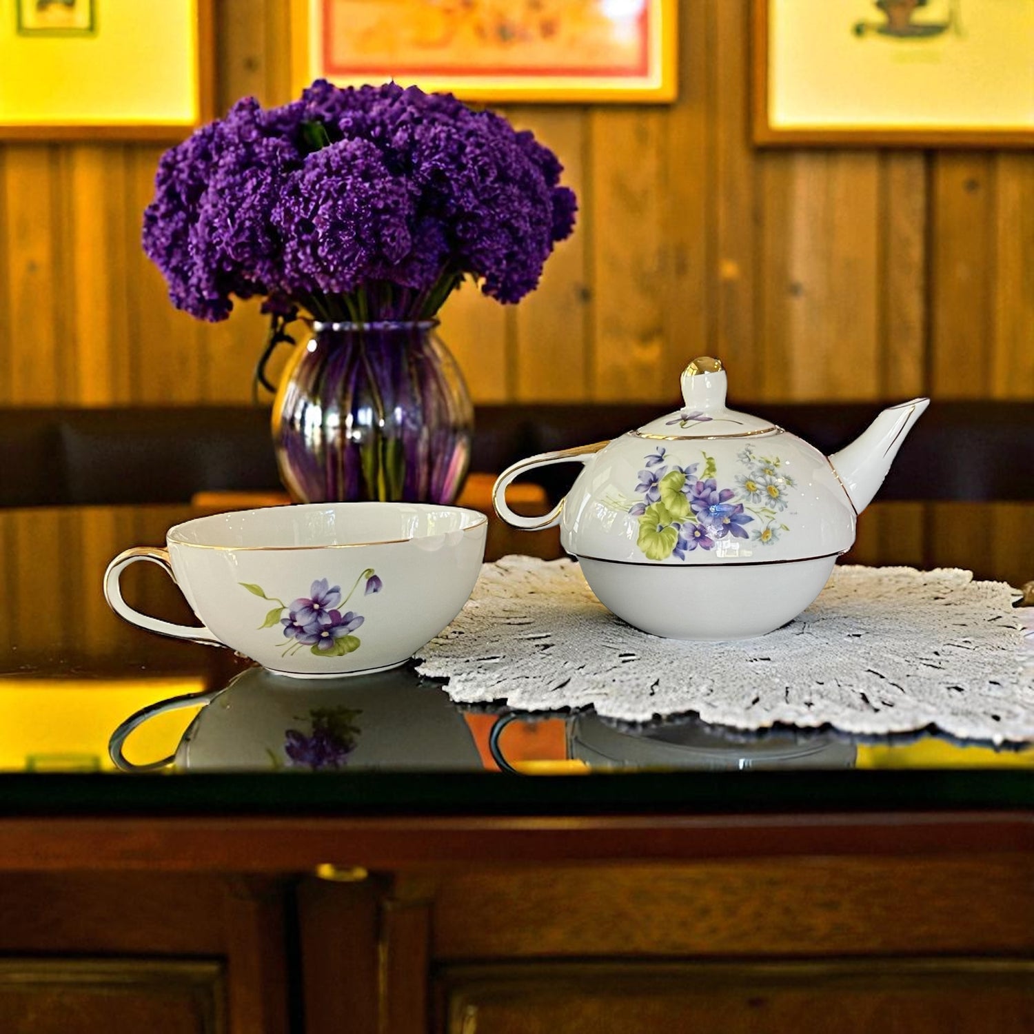 Vintage Teapot - Purple Violet Tea for One (Nantucket, China)