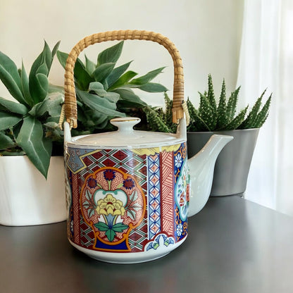 Vintage Teapot - Gold-Trimmed Garden/Bamboo Handle (Imari Ware, Japan)