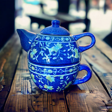 Vintage Teapot Set - Blue Tea for One (World Market, Thailand)