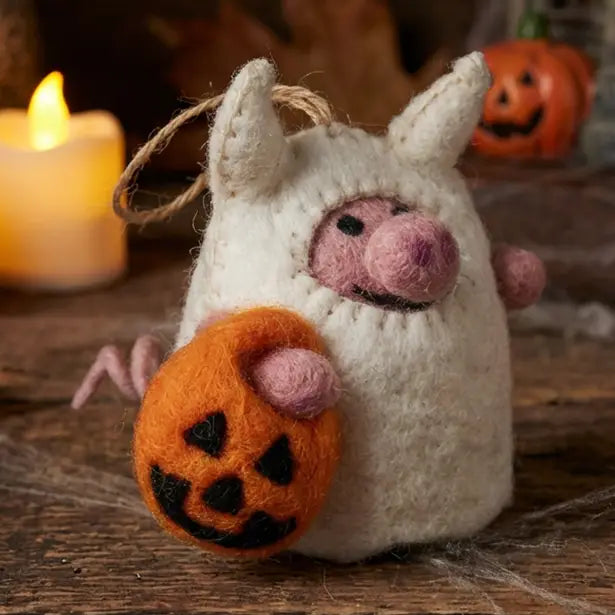 Handmade Felt Ornament - Boo! Pig