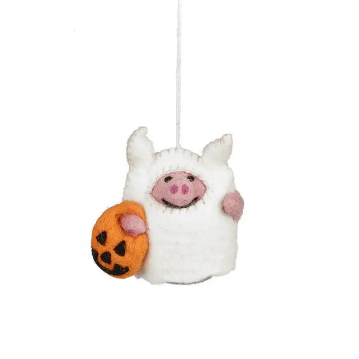 Handmade Felt Ornament - Boo! Pig