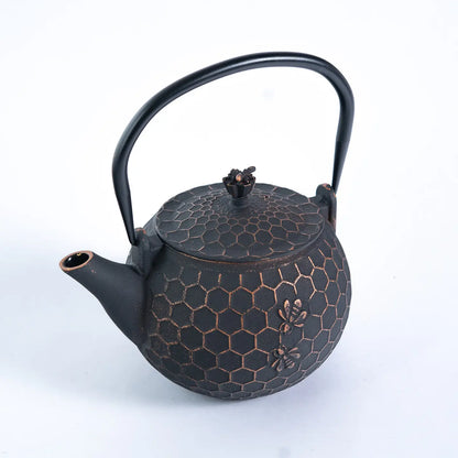 60oz Cast Iron Tea Pot Bronze Honeycomb Bee