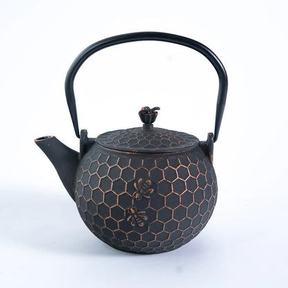 60oz Cast Iron Tea Pot Bronze Honeycomb Bee