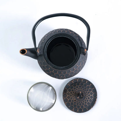 60oz Cast Iron Tea Pot Bronze Honeycomb Bee