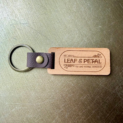 Leaf &amp; Petal Double-Sided Wooden Keychain