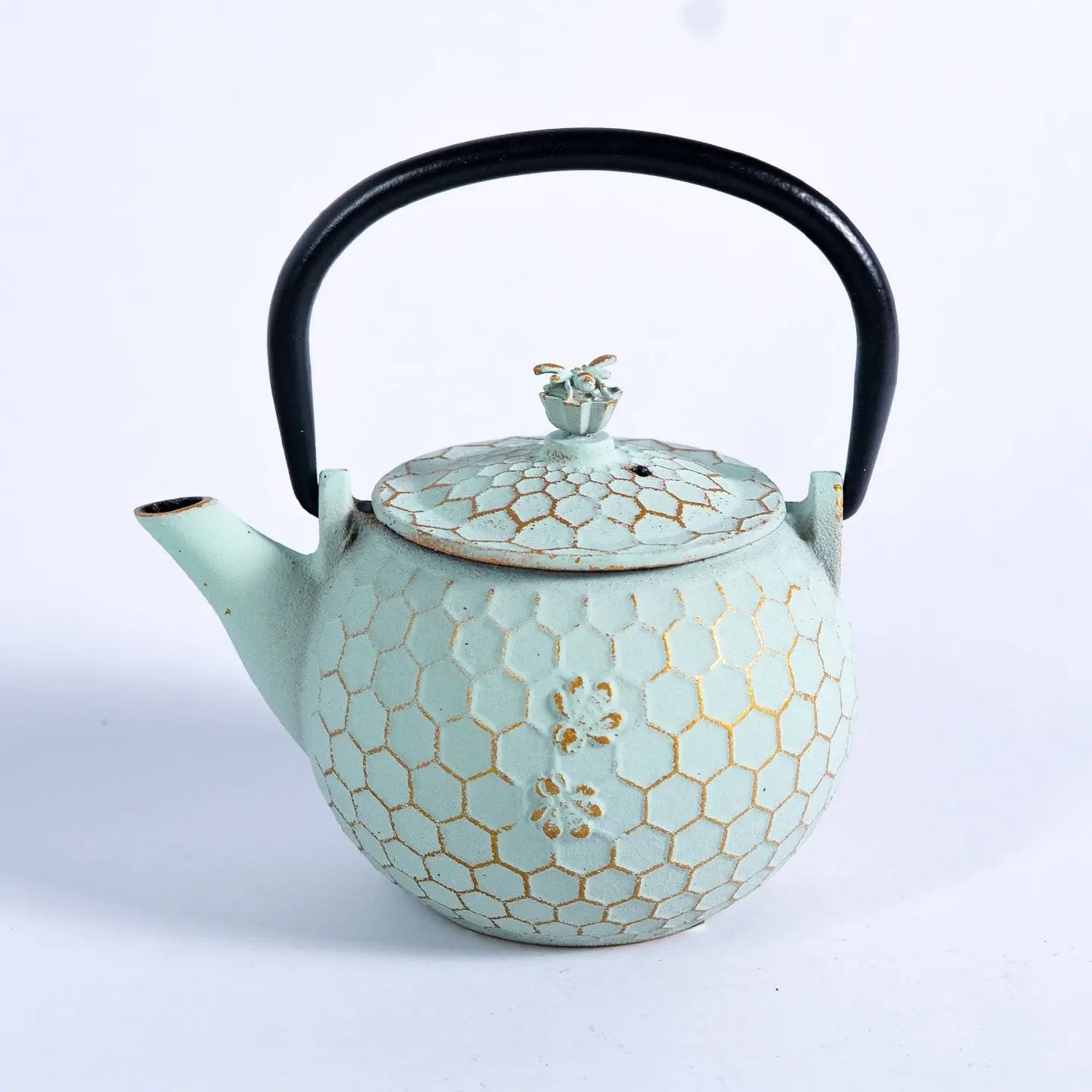 10oz Cast Iron Tea Pot Honeycomb Mint Green