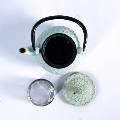 10oz Cast Iron Tea Pot Honeycomb Mint Green