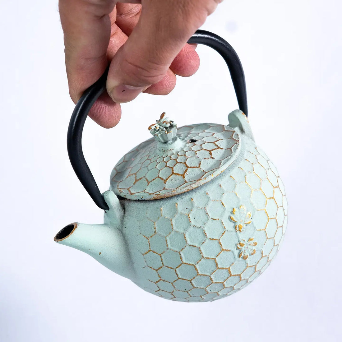 10oz Cast Iron Tea Pot Honeycomb Mint Green
