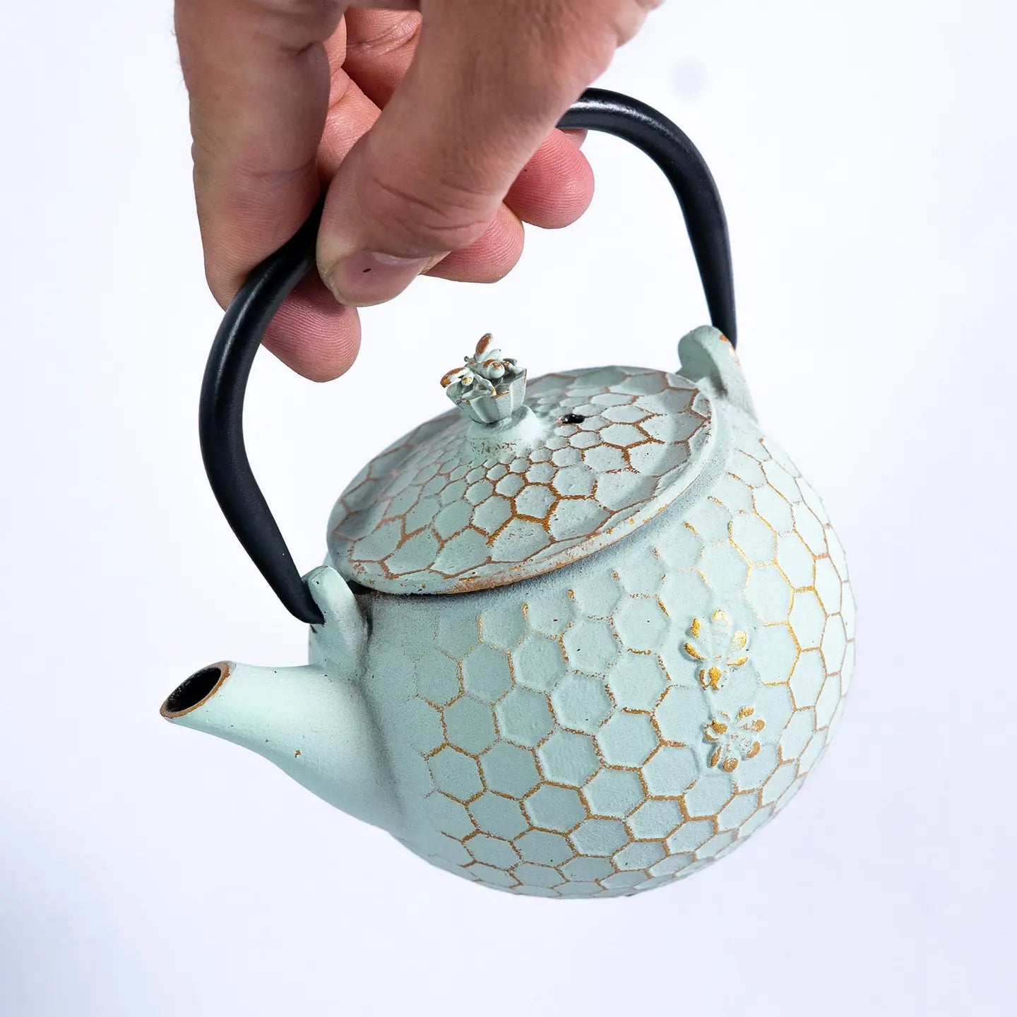 10oz Cast Iron Tea Pot Honeycomb Mint Green