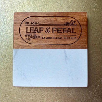 Leaf &amp; Petal Wood &amp; Marble Coaster