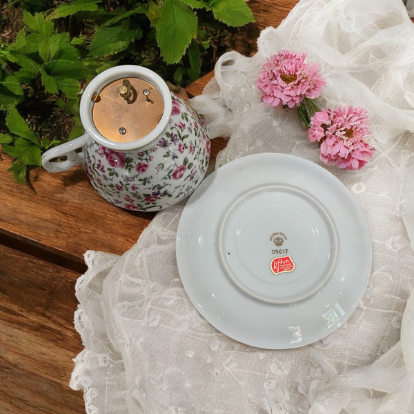 Vintage Mug & Saucer - Rose Chintz Music Box (Lefton, Japan)