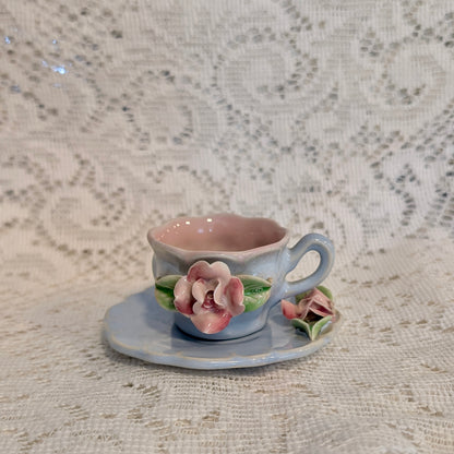 Vintage Teacup &amp; Saucer - Miniature Blue &amp; Pink Floral