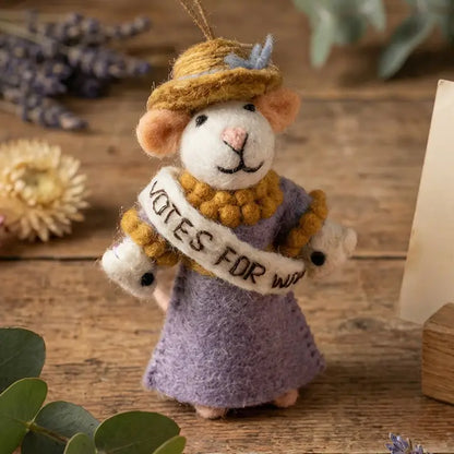Handmade Felt Ornament - Emmeline the Suffragette Mouse