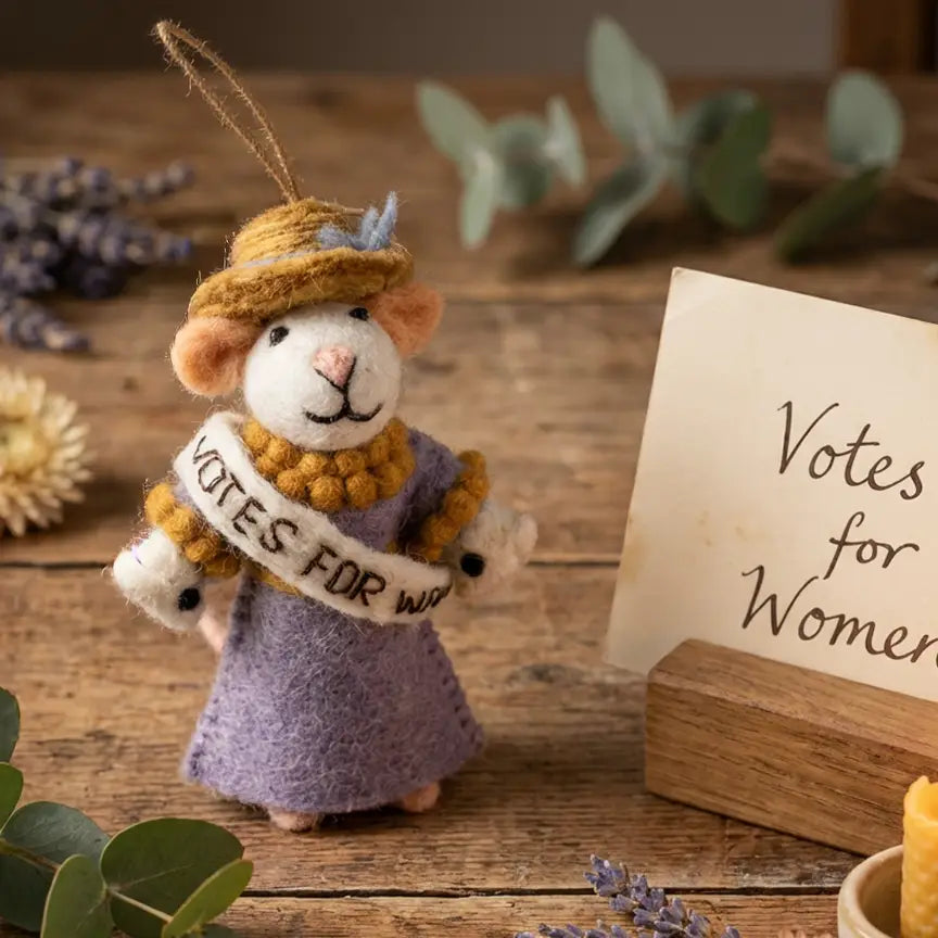 Handmade Felt Ornament - Emmeline the Suffragette Mouse