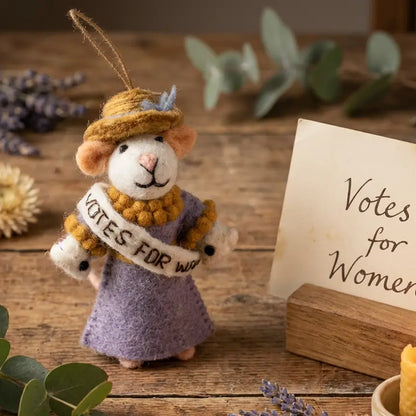 Handmade Felt Ornament - Emmeline the Suffragette Mouse