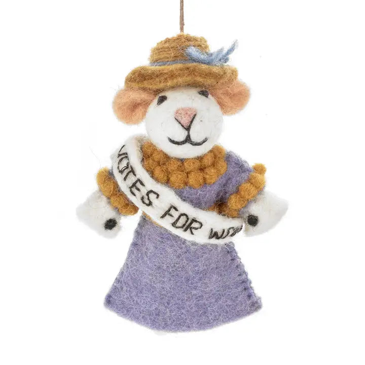 Handmade Felt Ornament - Emmeline the Suffragette Mouse