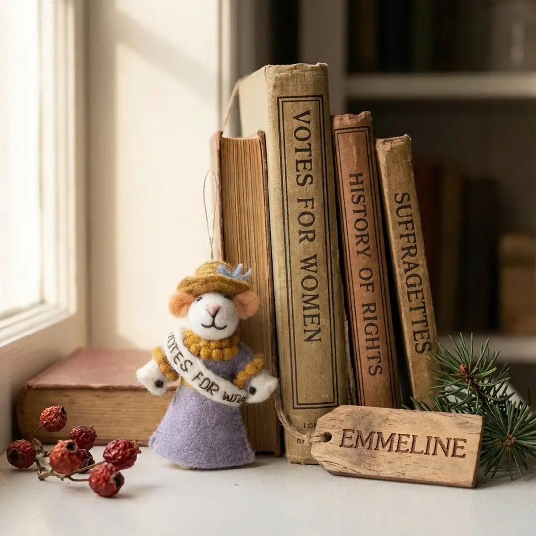 Handmade Felt Ornament - Emmeline the Suffragette Mouse
