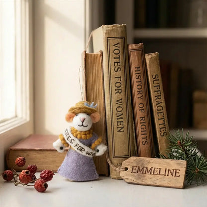 Handmade Felt Ornament - Emmeline the Suffragette Mouse