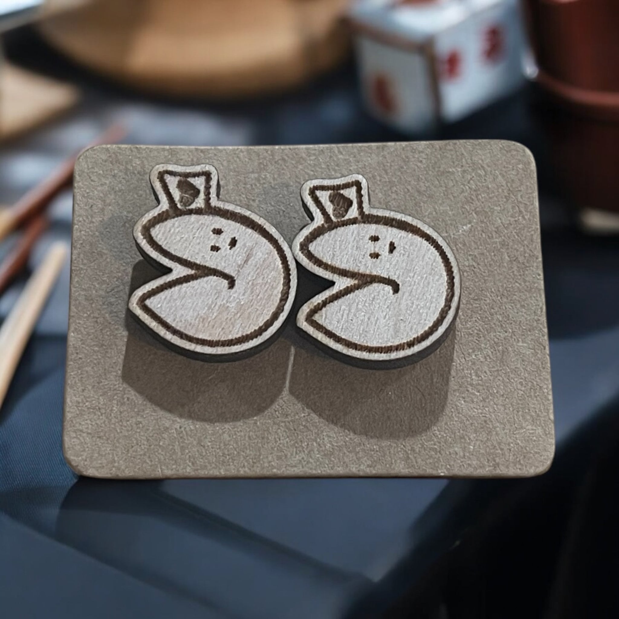 Wood Earrings - Fortune Cookie