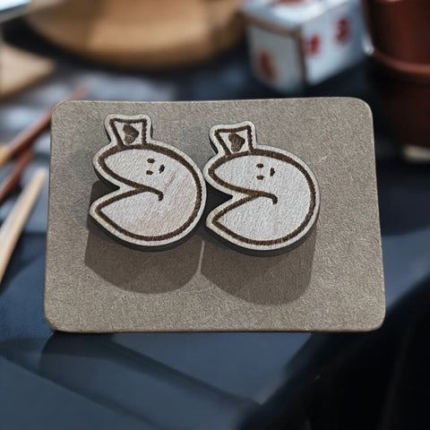 Wood Earrings - Fortune Cookie