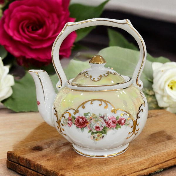 Vintage Teapot - Yellow with Roses (Unknown)