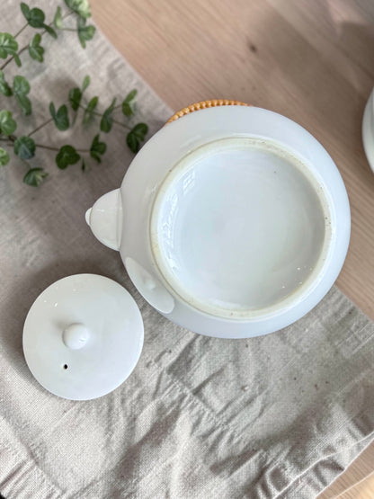 Vintage Teapot - White with Rattan Handle (Unknown)